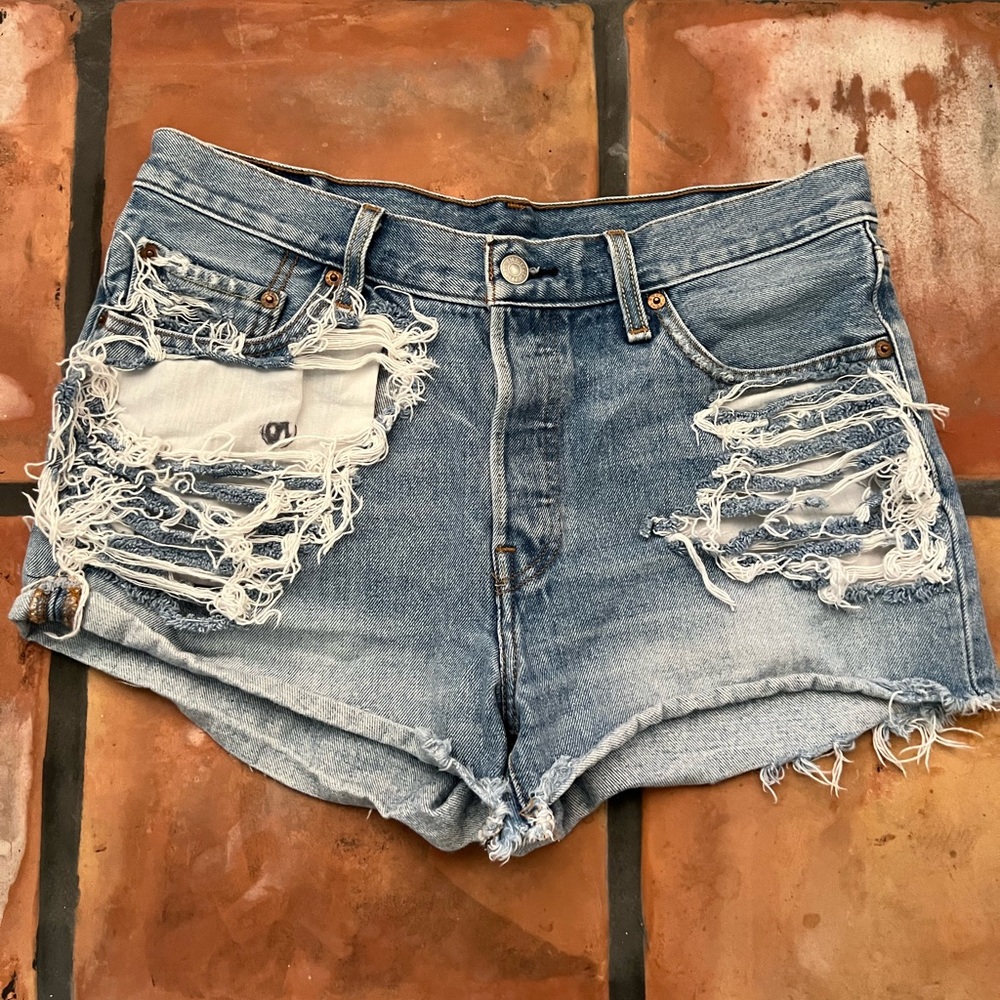 Levi's Distressed Light Blue Denim Shorts